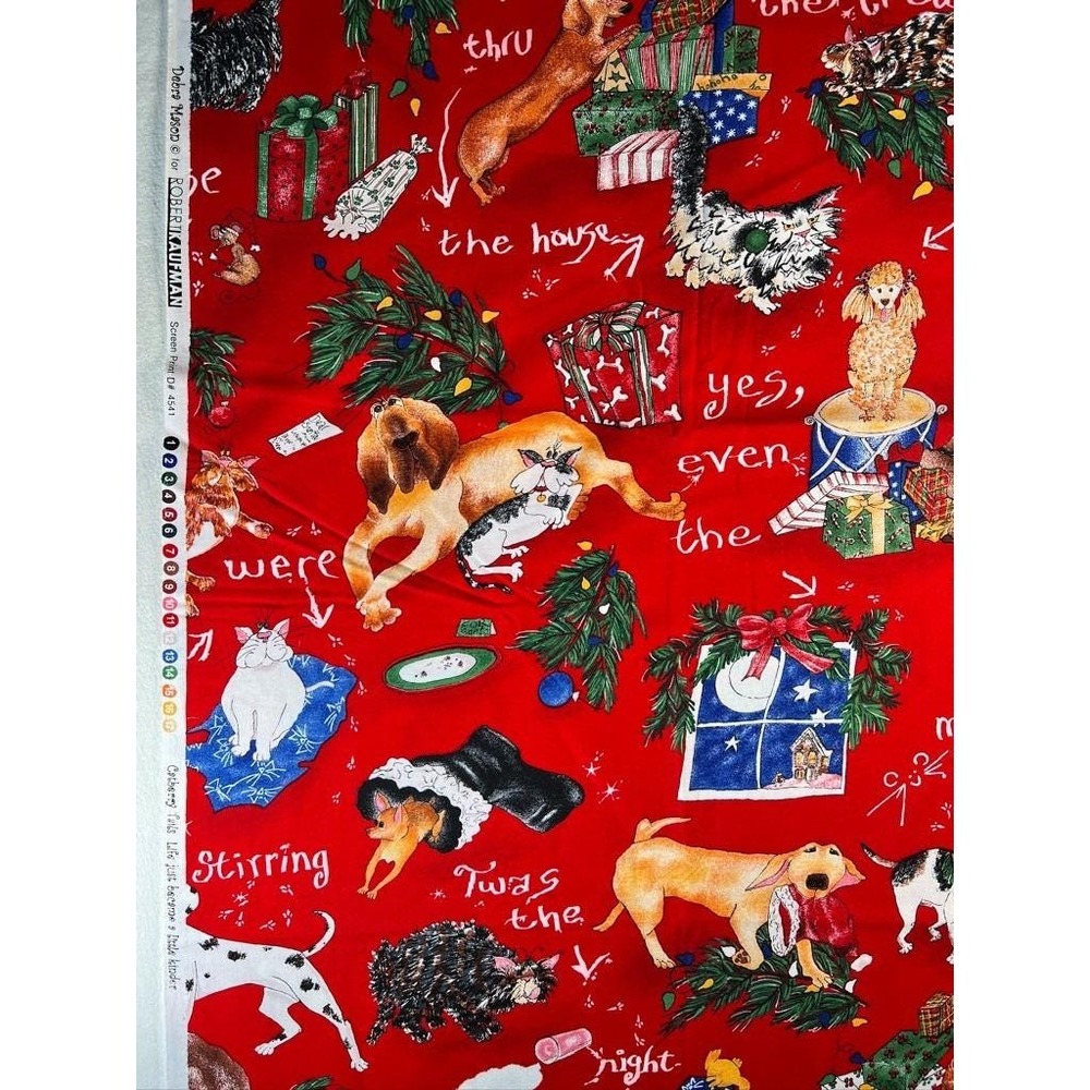Fabric - OOP Deborah Mason Robert Kaufman Catberry Tails Christmas 72" L x 44" W